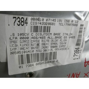 PANNELLO CREMAGLIERA CON MOTORINO ALZACRISTALLO ANTERIORE DESTRO - ALFA ROMEO GIULIETTA - ANNO 2010 - 2020 - COD 00505106410